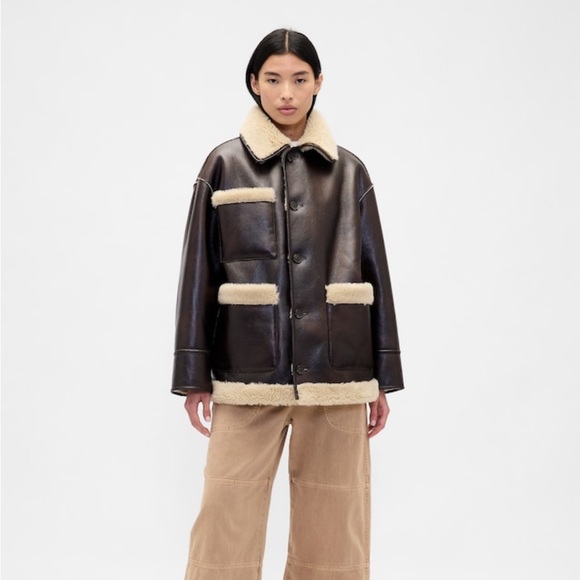 Gap x Sandy Liang Reversible Vegan Leather Sherpa Jacket XXS/XS - Picture 2 of 7
